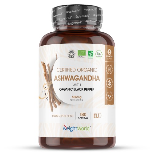 Ashwagandha avec poivre noir - 600mg. 180 Capsules - 6 mois d'approvisionnement - Supplément d'ashwagandha biologique
