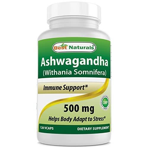 Best Naturals Ashwagandha Capsules pour relaxer le stress et l'humeur, 500 mg, 120 Comprimés
