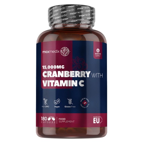 Cranberry mit Vitamin C - 30.000mg 180 Kapseln - Hochwertige natürliche Cranberry Ergänzung