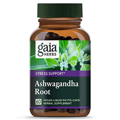 Gaia Herbs Ashwagandha Root, dla złagodzenia stresu, wzmocnienia odporności, zrównoważenia poziomu energii i wsparcia nastroju, wegańskie kapsułki płynne, 60 szt.