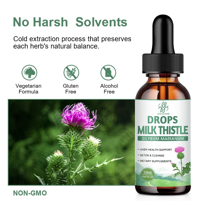 10ml Herbal Milk Thistle Extract Drop Boost Energy Detox Clean Body Protect Liver Strengthen Immunity Lower Blood Sugar Healthy