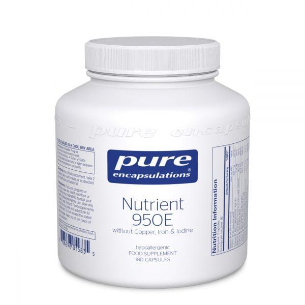 Pure Encapsulations Nutrient 950E ilman kuparia, rautaa ja jodia, 180 kapselia.