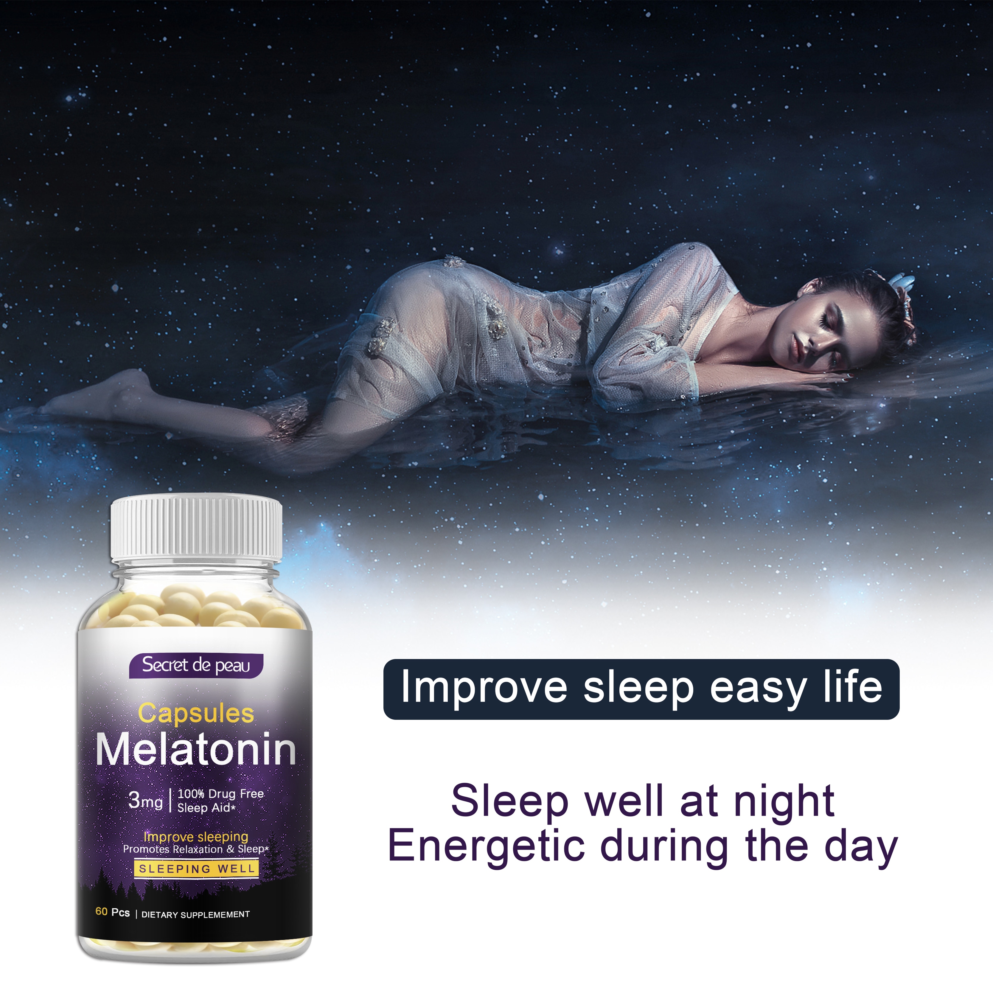 SDP Melatonin Capsules Améliorer l'immunité humaine Améliorer le sommeil Haute qualité de sommeil Adultes nuit Capsules de mélatonine Soulager le stress
