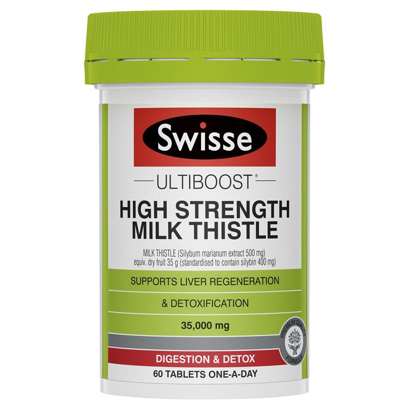 Swisse Mjölktistel 35000mg 60 tabletter Hälsopiller för lever och gallblåsa Rengöring och avgiftning Kosttillskott Matsmältning Uppblåsthet Krampande