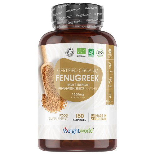 100% Organic Fenugreek - 1500mg. 180 Capsules (3 Month Supply) - 2 Caps/Day