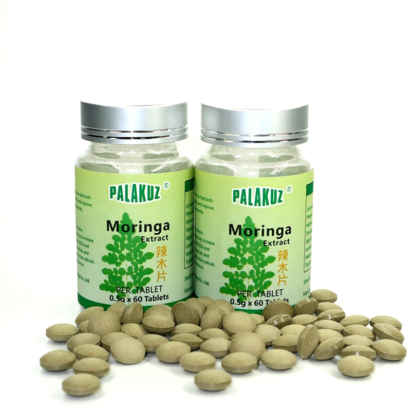 2 pudelit, kõrge kvaliteediga puhas looduslik Moringa Leaf Powder tabletid Moringa Oleifera Leaf Powder Immuunsuse suurendamine Stressi leevendamine