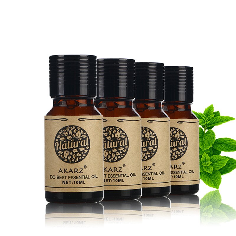 AKARZ Berühmte Marke Pfefferminz Moschus Rosmarin Kamille ätherisches Öl Pack für Aromatherapie, Massage, Spa, Bad 10ml*4