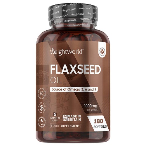 Flaxseed Oil Softgels - 1000 mg 180 Softgels - Vegan Omega 3 Supplement, Rich source of omega 3, 6 & 9