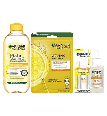 Garnier Vitamin C Brightening Essentials Set - мицеллярная вода с витамином С, сыворотка и листовая маска