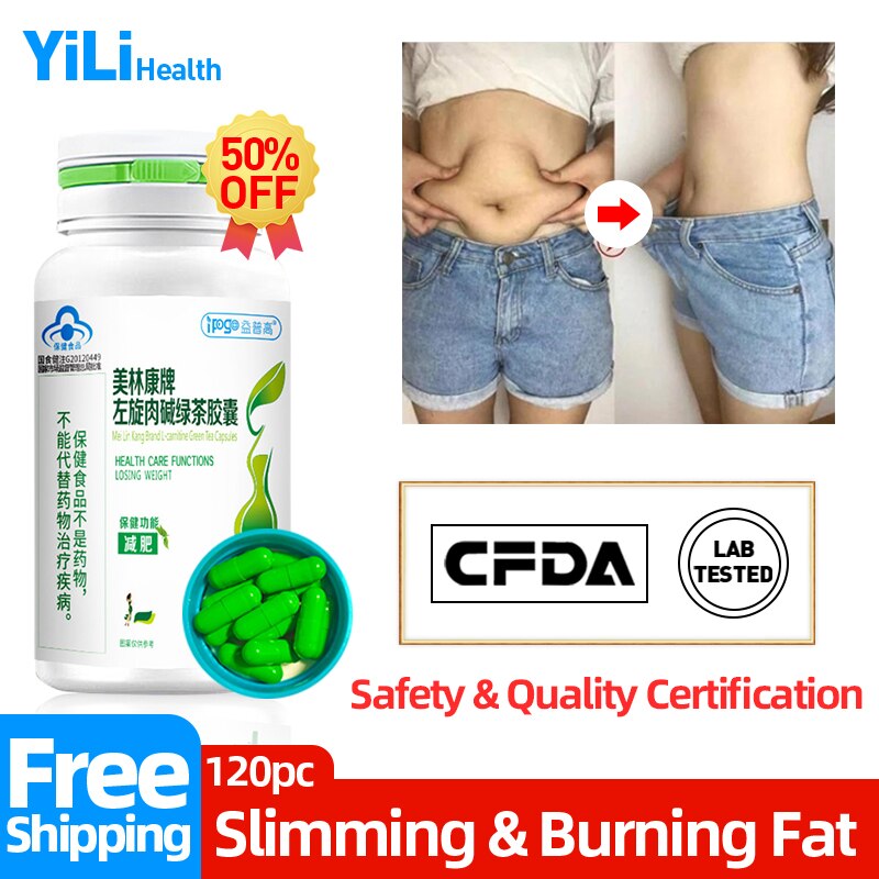 L Carnitine Capsules Belly Fat Burner Remover Slimming Products Burn Tummy Fat Lose Weight Green Tea CFDA Approved 60pc/120pc