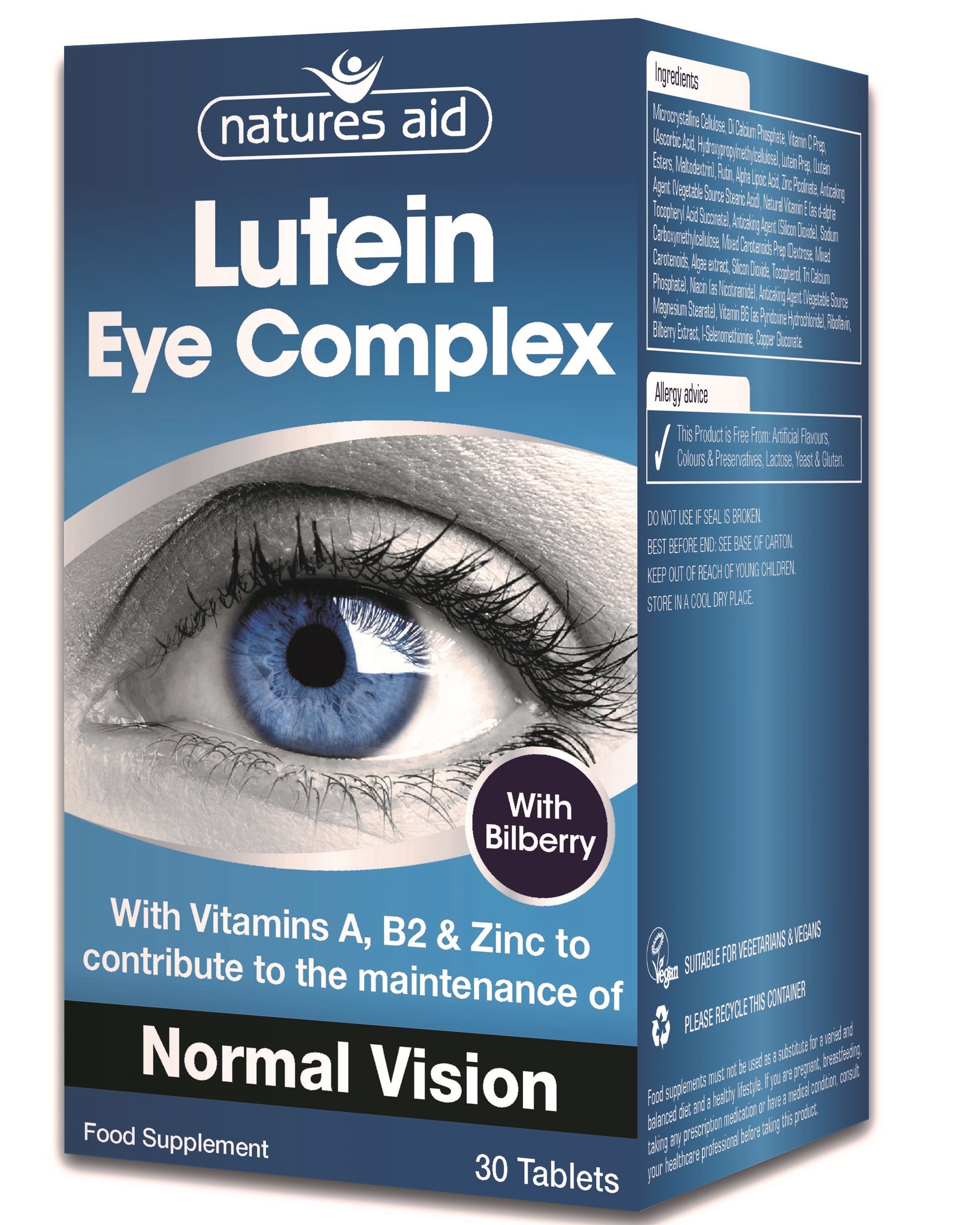 Natures Aid Lutein Eye Complex with Bilberry and Alpha Lipoic Acid, 30 tabletek