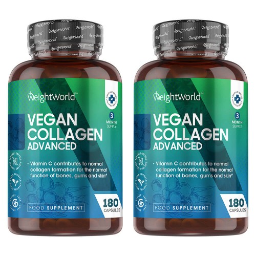 Vegan Collagen Advanced - Formula Peningkat Kolagen - Kekuatan 500mg 180 Kapsul - Formula Kolagen Lanjutan Untuk Kulit, Tulang & Sendi - 2 Paket