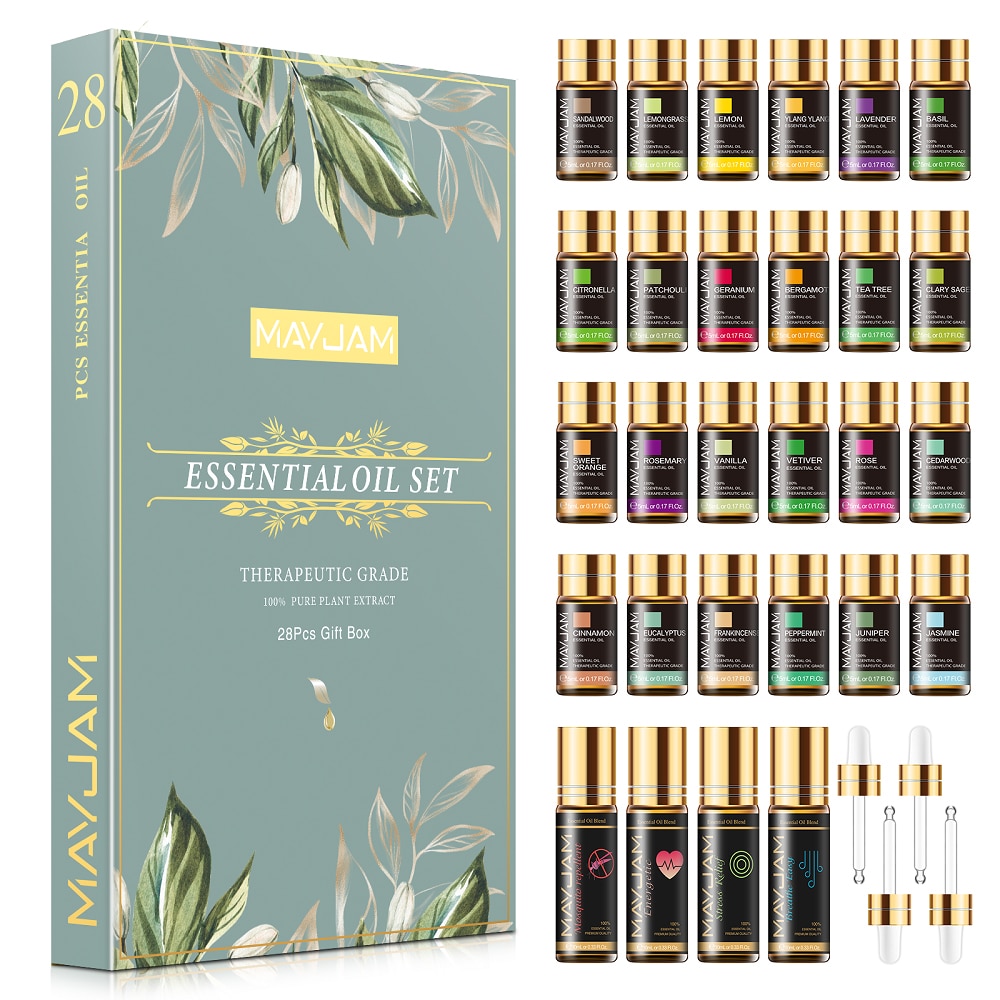 28pcs reine natürliche ätherische Öle Geschenk-Set Massage Dusche Diffusor Aromaöl Lavendel Vanille Salbei Jasmin Rose Stress Relief