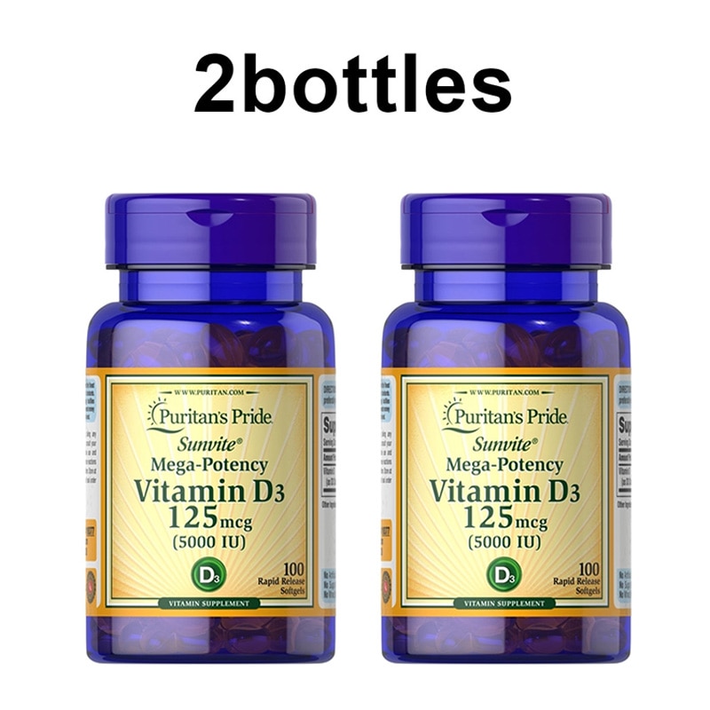 2 botellas Pride Vitamin D3 5000 IU Apoya la salud de la piel, el sistema inmunológico y los músculos y la salud ósea 100caps/botella