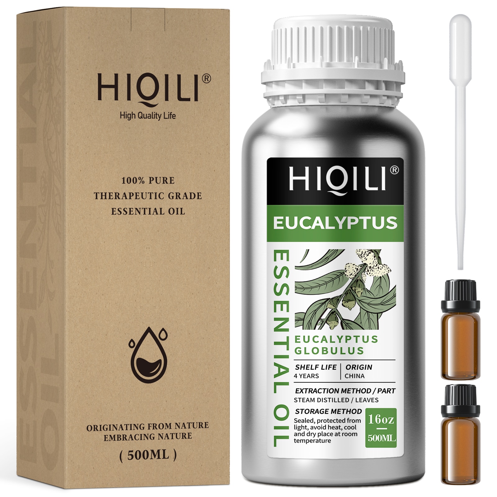 HIQILI 500ML Eucalyptus Essential Oils, 100% Pure Nature for Aromatherapy Used for Diffuser, Humidifier, Massage | Prevent Colds