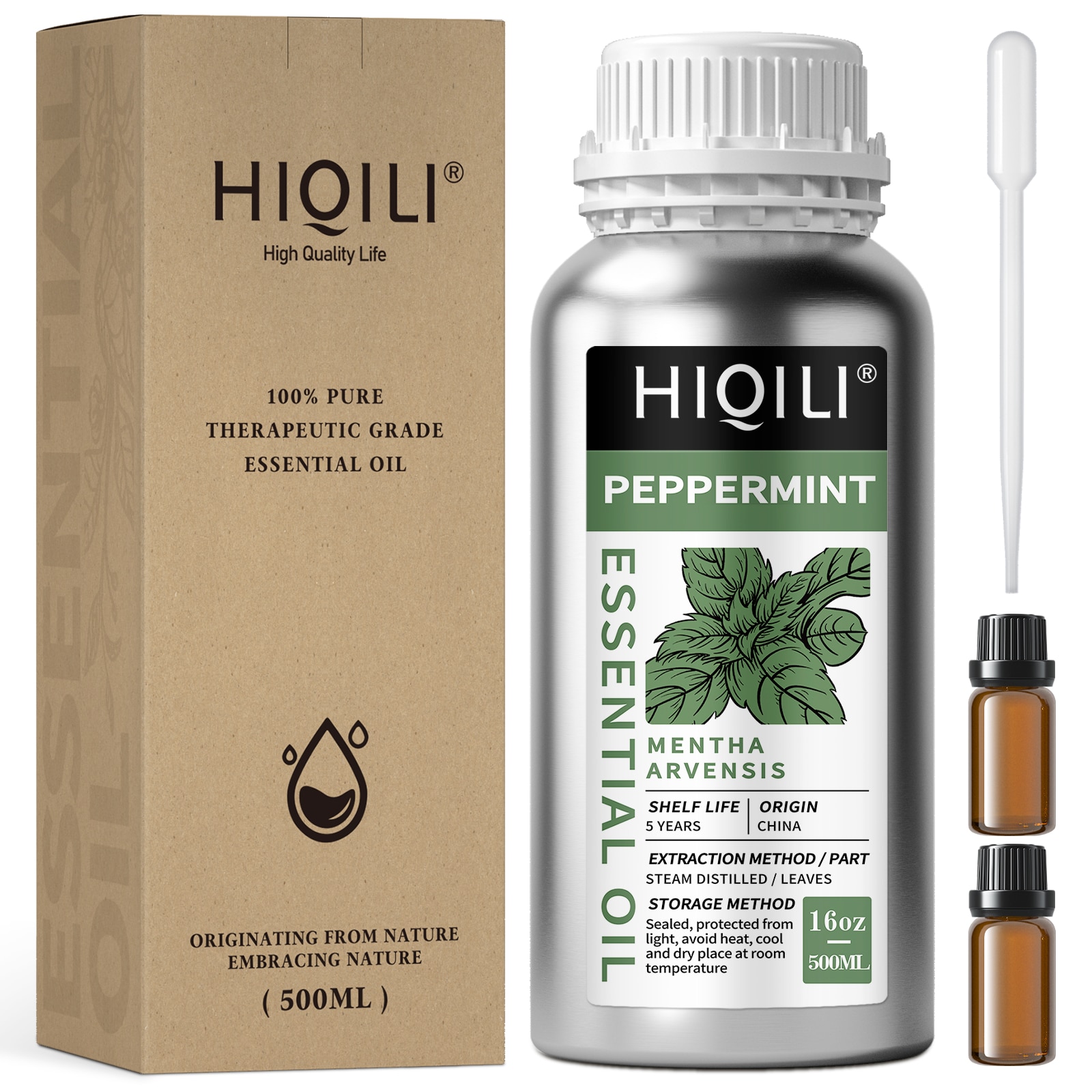 HIQILI 500ML Pfefferminze Ätherische Öle,100% Reine Natur für Aromatherapie | Verwendet für Diffusor，Befeuchter，Massage | Erfrischend