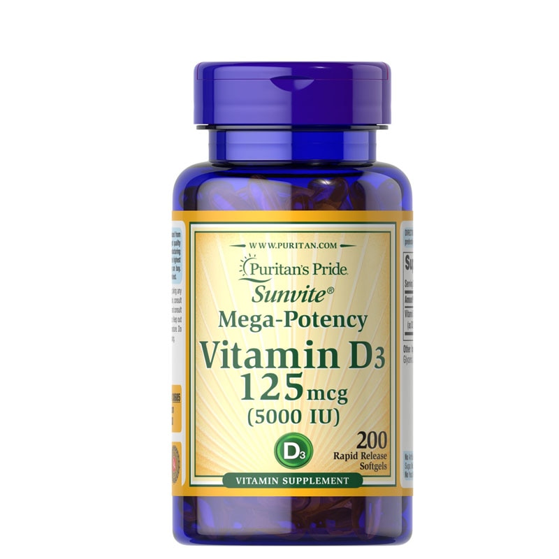 Vitamina D3 125 mcg 5000 IU 200 Cápsulas